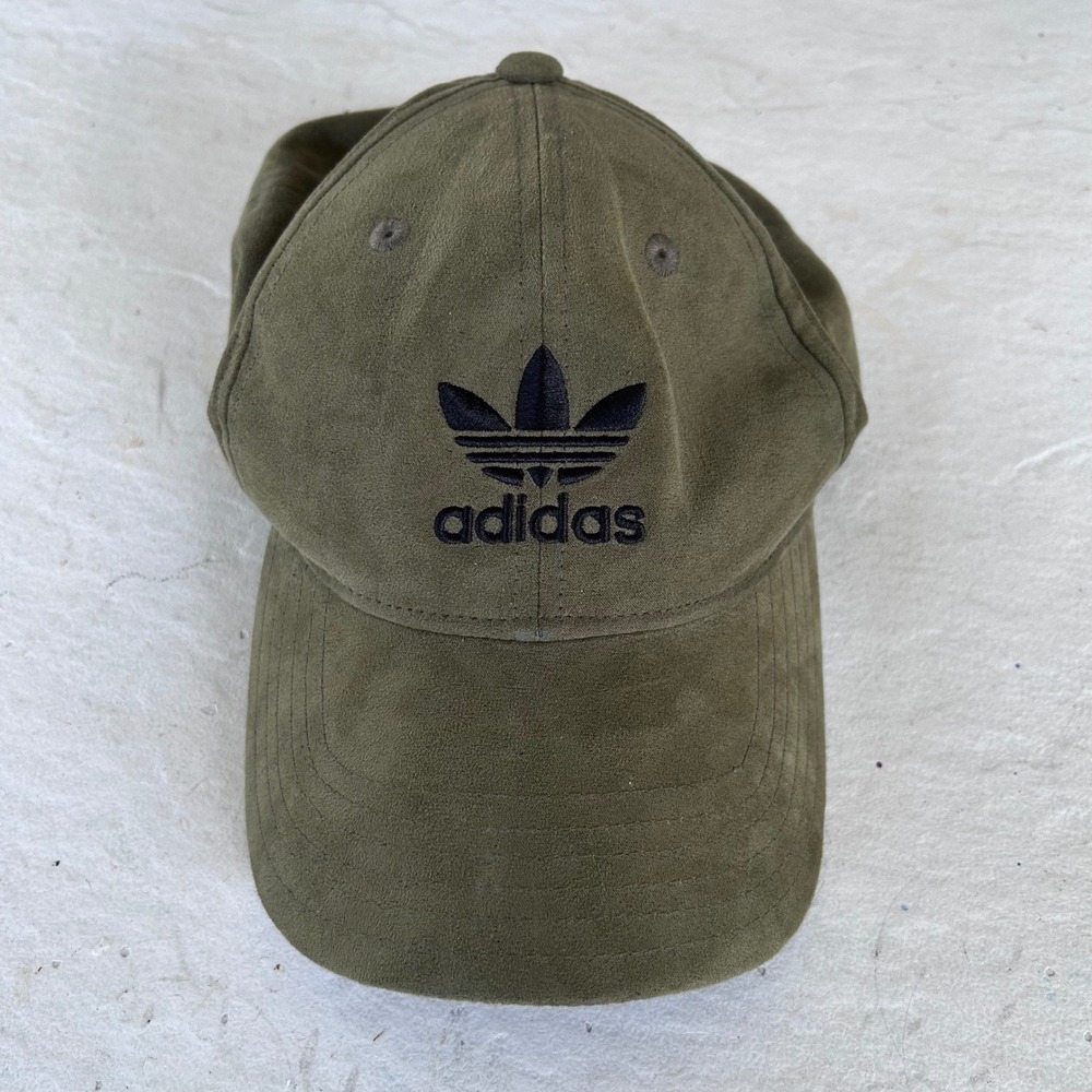 Adidas Suede Baseball Cap Green‎ Embroidered Logo Adjustable Strap Unisex OSFY